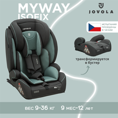 Автокресло бустер детское JOVOLA MyWay ISOFIX, 9-36 кг, гр. 1-3, серый-зеленый