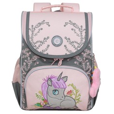 Рюкзак Grizzly школьный для девочки RAm-384-5 (/2 розовый - серый)