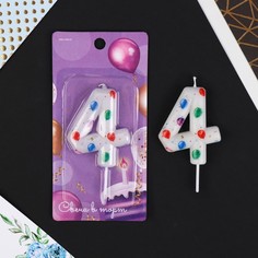 Свеча в торт "4" , 5,5 х 8 см Страна Карнавалия
