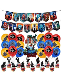 Декор-набор С Днем рождения, Годзилла против Конга, гирлянда, топперы, шары, 114506SMM No Brand