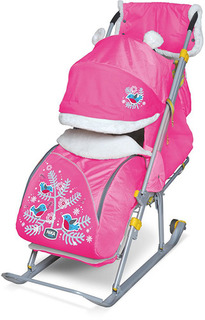 Санки-коляска Nika Детям 6 Снегири на ветках, розовые