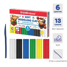 Пластилин 6 цветов 78г, ErichKrause со стеком, мягкий (восковой) No Brand