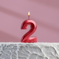 Свеча в торт на шпажке «?Грань», цифра "2", 5 х 3.5 см, красная Страна Карнавалия