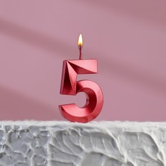 Свеча в торт на шпажке «?Грань», цифра "5", 5 х 3.5 см, красная Страна Карнавалия
