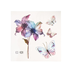 Татуировка на тело цветная Акварельные цветы и бабочки 6х6 см 5084747 No Brand
