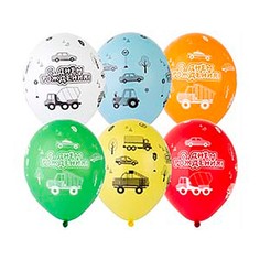 Шар 14" шелкография пастель с ДР Машинки 25шт / цена за упак/ 1103-2370 Европа Уно Трейд