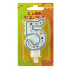 Свеча Цифра 5 Голубое Конфетти 7см 107558 МФ Поиск