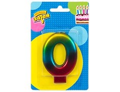 Свеча-цифра "0" Радуга металлик 8см 1502-3764 Веселая Затея