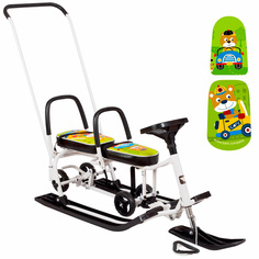 Снегокат для детей Барс "SNOWKAT TWINS BABY Wheel", высокий, для двоих,цвет черно-белый Bars