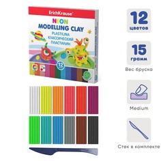 Пластилин 12а, 180 г, ErichKrause Monsters, неоновый, улучшенная формула, со стеком, в кар No Brand