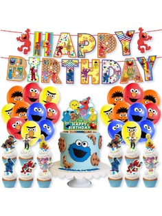 Декор-набор StarFriend С Днем рождения Улица Сезам гирлянда, топперы, шары, ленты