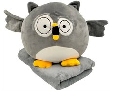 Мягкая игрушка Sun Toys Подушка с пледом 3 в 1 Сова серый - 40 см