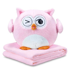 Мягкая игрушка Sun Toys Подушка с пледом 3 в 1 Сова розовый 40 см