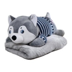 Мягкая игрушка Sun Toys Подушка с пледом 3 в 1 Хаски серый 60 см