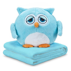 Мягкая игрушка Sun Toys Подушка с пледом 3 в 1 Сова синий - 40 см