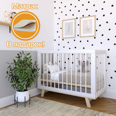 Кроватка для новорожденного Lilla - модель Aria белая дерево + Матрас DreamTex 120х60 см