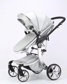 Детская коляска трансформер 2 в 1 Luxmom 608 Darex Dalux для новорожденных Экокожа Серебро