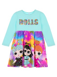 Платье детское PlayToday 32222041, голубой, разноцветный, р. 110