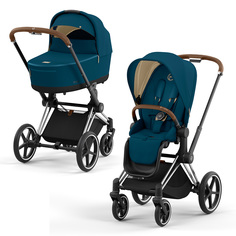 Коляска 2в1 Cybex Priam IV Mountain Blue, шасси chrome/brown