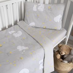 Постельное белье в кроватку для новорожденного La Notta Мишутка поплин серый