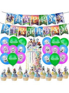 Декор-набор С Днем рождения Геншин Импакт Genshin Impact (гирлянда, топперы, шары, лента) Star Friend