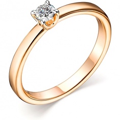 Кольцо с 1 бриллиантом из красного золота р. 15 Алкор 14528-100 Алькор