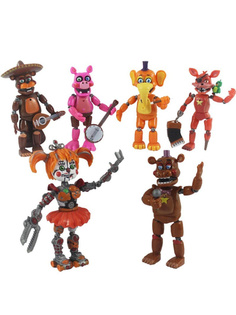 Фигурки аниматроники-музыканты ФНАФ FNAF 6 в 1 свет, 14 см No Brand