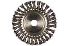 Щетка для ушм, 150 мм, плоская, крученая нержавеющая проволока 0,5мм, посадка 22,2 мм// de Denzel