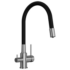Смеситель для кухни Elghansa 56F5216-Steel с гибким черным гусаком