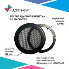 Решетка вентиляционная на магнитах Magtrade металлическая, диаметр 120 мм. цвет чёрный