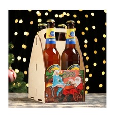 Ящик под пиво "Желаем здоровья!" Снегурочка, бочка, Дед Мороз, 24,5х16,5х14,5 см No Brand