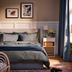 Комплект Arua Satin Krassula пододеяльник и 2 наволочки, сатин, 200х200/50х70, серый принт