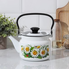 Чайник цилиндрический, 2 л, индукция, деколь МИКС, цвет белый Керченская эмаль