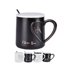 Кружка с крышкой и ложкой Home Collection Black & Gold Black & Gold 320мл Микс 1 шт