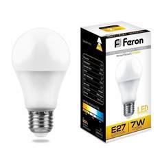 Лампа светодиодная FERON, E27, 7W, 2700K, ЛОН ("груша"), арт. 620041 - (10 шт.)