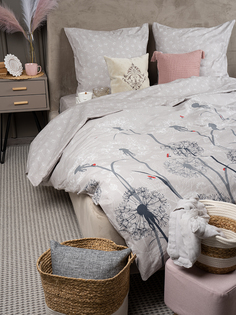 Постельное белье 1,5-спальное Galtex поплин Одуванчики Дуновение серо-бежевый