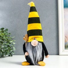 Кукла интерьерная "Гном в полосатом колпаке с ложкой для мёда и пчёлами" 28х8 см No Brand