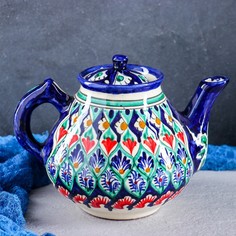 Чайник Риштанская Керамика "Узоры", 1600 мл, синий микс Shafran