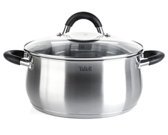 Кастрюля Taller с крышкой, серебристая, 5,2 л, TR-11046, 1 шт.