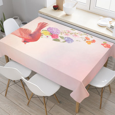 Скатерть прямоугольная на кухонный стол JoyArty "Птица с букетом" из оксфорда, 180x145 см
