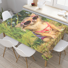 Скатерть прямоугольная на кухонный стол JoyArty "Собака в очках" из оксфорда, 120x145 см