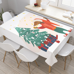 Скатерть прямоугольная на кухонный стол JoyArty "Новогодняя такса" из оксфорда, 120x145 см