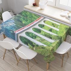 Скатерть прямоугольная на кухонный стол JoyArty "Поезд на виадуке" из оксфорда, 180x145 см