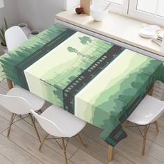Скатерть прямоугольная на кухонный стол JoyArty "Поезда в лесу" из оксфорда, 120x145 см