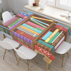 Скатерть прямоугольная на кухонный стол JoyArty "Полки с книгами" из оксфорда, 180x145 см