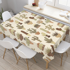 Скатерть прямоугольная JoyArty "Полосатые кактусы в горшках" из оксфорда, 180x145см