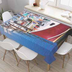 Скатерть прямоугольная на кухонный стол JoyArty "Причал катеров" из оксфорда, 120x145 см