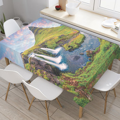 Скатерть прямоугольная JoyArty "Исландские водопады" из оксфорда, 120x145 см