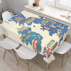 Скатерть прямоугольная JoyArty "Достопримечательности Великобритании на карте" 120x145 см