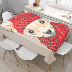 Скатерть прямоугольная JoyArty "Собака в шарфике и шапке" из оксфорда, 180x145 см